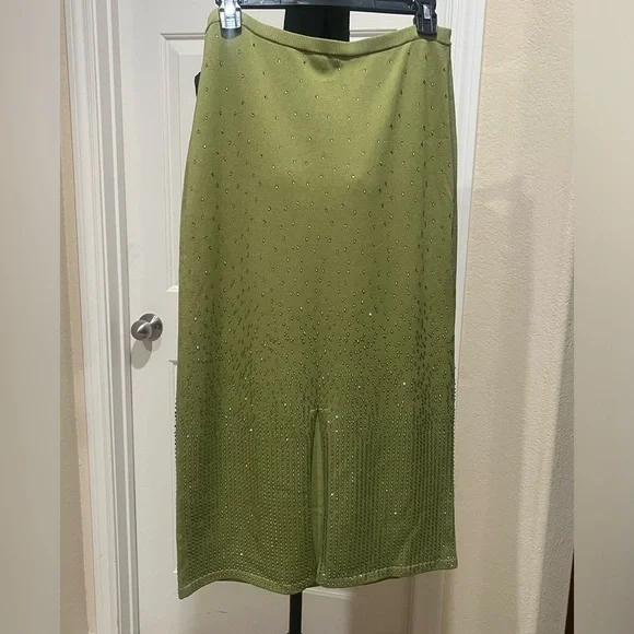 House of Harlow 1960 Green KNIT RHINESTONES Skirt, SPECIAL OCCASION SIZE M - Picture 5 of 8